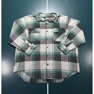 Vintage Five Brother Flannel Shirt Mens 2XL Heavyweight Green Gray Plaid USA 80s